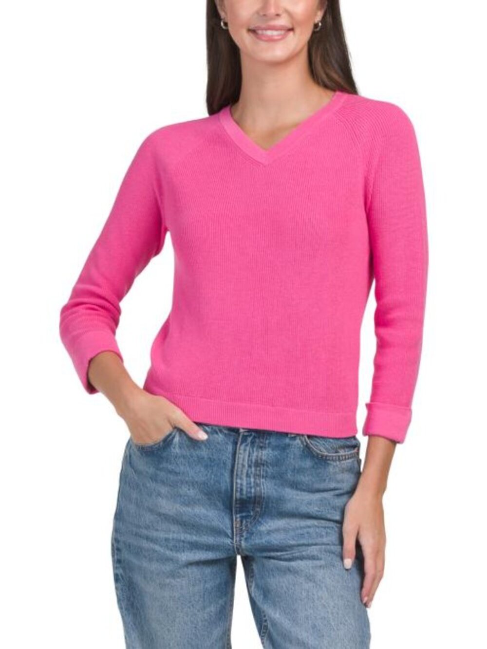 WINDSOR & WHITE Cotton Shaker Knit V-neck Sweater